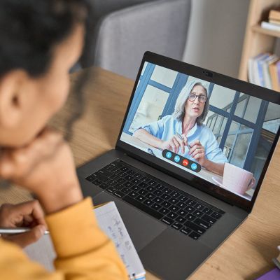An individual talking to their online therapist through Telehealth. To get started with a dietitian in Raleigh, NC, reach out to us today. We offer nutritional counseling & medical nutrition therapy.